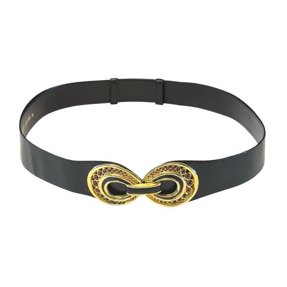 Judith Leiber Vintage Adjustable Belt w/ Interlocking Buckle - Black Leather main image 9